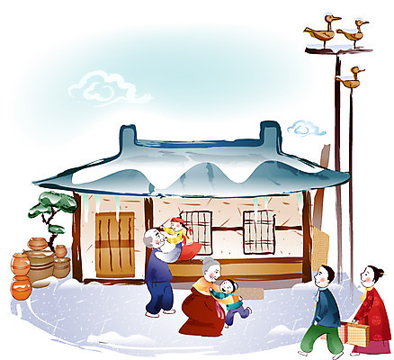 EPS 주간 한국전통 여자 명절 남자 고건축 일러스트 가족 새해 기와집 사람 여러명 야외 설날 소나무 항아리 한복 솟대 귀성길 국내일러스트 자연요소 나무 전통 건축물 기념일 다수 관계 한옥 한국 도자기 전통의상 파일형식 벡터