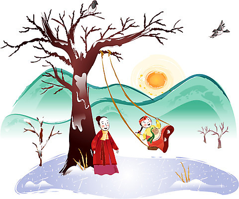 EPS 나무 한국전통 여자 명절 일러스트 새해 산 사람 야외 두명 설날 일출 전통놀이 한복 언덕 그네타기 여자만 국내일러스트 식물 전통 기념일 놀이 한국 노을 전통의상 그네 파일형식 벡터