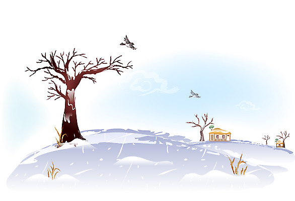 EPS 나무 한국전통 명절 백그라운드 고건축 일러스트 새해 초가집 풍경 사람없음 야외 설날 언덕 까치 국내일러스트 식물 전통 건축물 기념일 조류 한옥 한국 파일형식 벡터