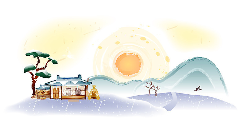 EPS 주간 한국전통 명절 백그라운드 고건축 일러스트 하늘 새해 산 기와집 풍경 사람없음 야외 설날 일출 일몰 소나무 언덕 까치 국내일러스트 자연요소 나무 전통 건축물 기념일 조류 한옥 한국 노을 파일형식 벡터