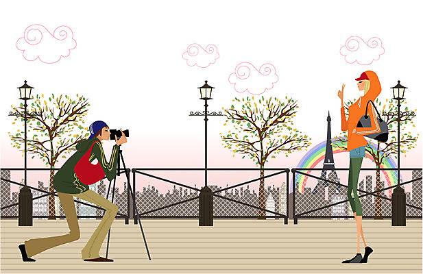 EPS 공공시설 여자 남자 여행 가로등 일러스트 휴가 휴식 사람 취미 야외 두명 라이프 카메라 촬영 자유 에펠탑 파리_프랑스 삼각대 기념사진 안식처 국내일러스트 컨셉 생활 전자제품 프랑스 시설 파리 랜드마크 파일형식 벡터