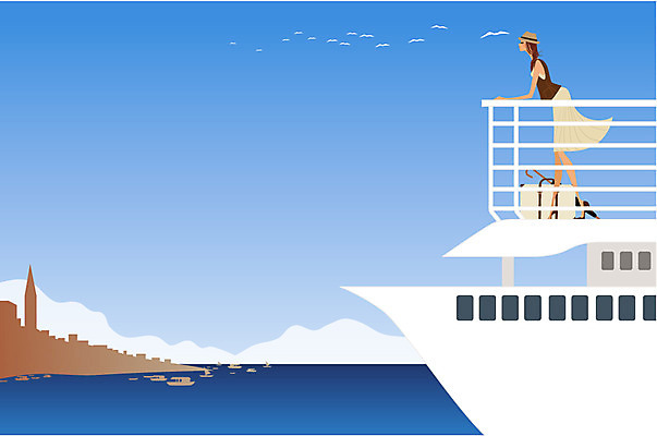 EPS 주간 여자 바다 여행 일러스트 갈매기 휴가 휴식 한명 사람 20대 성인 취미 해변 야외 라이프 자유 유람선 크루즈 지중해 여자만 여자한명만 성인여자만 청년만 청년여자만 성인한명만 청년여자한명만 성인여자한명만 성인만 국내일러스트 자연요소 1 컨셉 배_교통 조류 청년 생활 파일형식 벡터