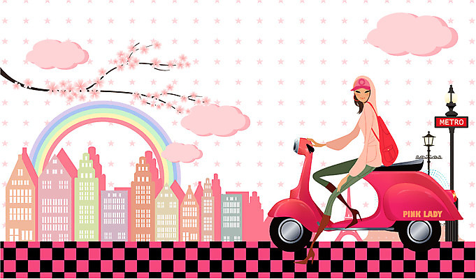 EPS 공공시설 여자 여행 가로등 일러스트 휴가 휴식 한명 사람 20대 성인 취미 야외 라이프 자유 스쿠터 오토바이 벚꽃 도시 안식처 여자만 여자한명만 성인여자만 청년만 청년여자만 성인한명만 청년여자한명만 성인여자한명만 성인만 국내일러스트 1 꽃 컨셉 청년 생활 바이크 시설 파일형식 벡터