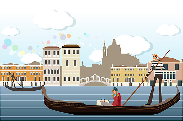 EPS 주간 구름 여자 남자 여행 일러스트 휴가 휴식 사람 여러명 취미 야외 건물 라이프 강 여행가방 이탈리아 자유 곤돌라 뱃사공 베네치아 안식처 국내일러스트 자연요소 건축물 유럽 다수 컨셉 가방 생활 파일형식 벡터