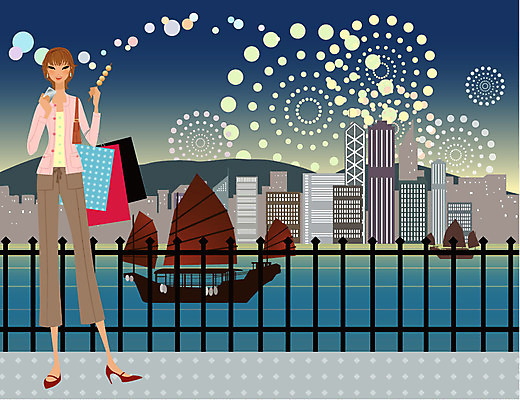 EPS 여자 여행 야경 일러스트 휴가 휴식 불꽃놀이 한명 사람 20대 성인 취미 야외 라이프 쇼핑 쇼핑백 자유 디지털카메라 홍콩 경단 안식처 선박 여자만 여자한명만 성인여자만 청년만 청년여자만 성인한명만 청년여자한명만 성인여자한명만 성인만 국내일러스트 1 컨셉 수상교통 가방 놀이 청년 생활 카메라 중국 야간 파일형식 벡터 풍경_경치