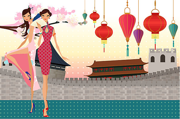 EPS 주간 여자 여행 일러스트 휴가 휴식 전등 중국문화 사람 취미 야외 두명 라이프 중국 세계문화유산 자유 나뭇가지 등불 치파오 만리장성 천안문 여자만 국내일러스트 자연요소 나무 동양문화 아시아 외국문화 컨셉 조명 생활 문화재 성 전통의상 베이징 파일형식 벡터