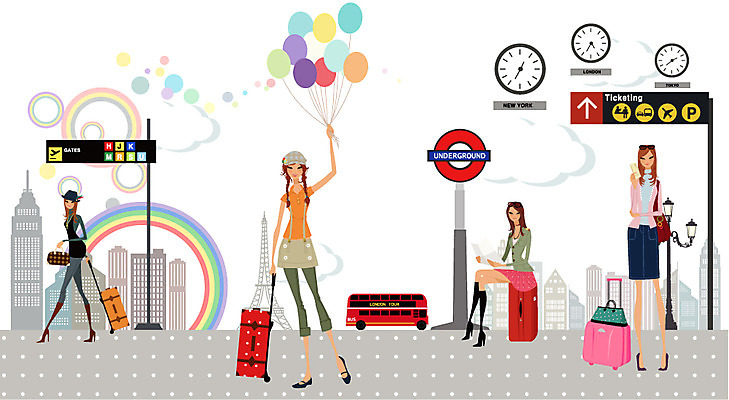 EPS 주간 여자 시계 여행 무지개 일러스트 휴가 휴식 알림판 사람 빌딩 여러명 취미 야외 라이프 여행가방 자유 에펠탑 풍선 안식처 여자만 국내일러스트 자연요소 다수 컨셉 가방 건물 생활 파리 랜드마크 파일형식 벡터