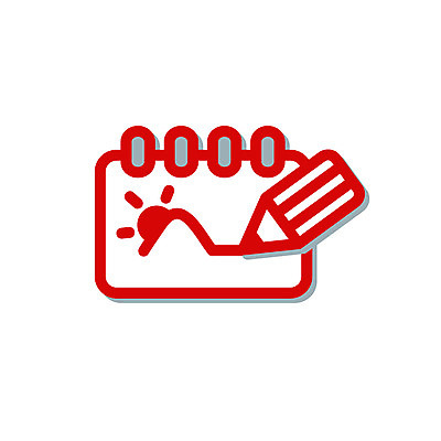 EPS 아이콘 컬러 미술 사람없음 빨간색 픽토그램 연필 미술도구 스케치 스케치북 심플아이콘 그림 2D아이콘 문화예술 학용품 필기구 오브젝트 파일형식 벡터