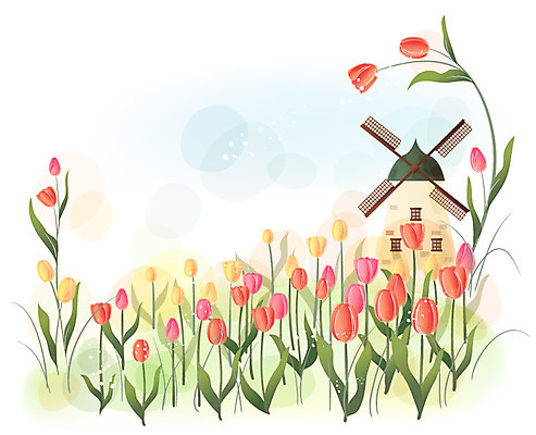 EPS 식물 공공시설 꽃 백그라운드 꽃백그라운드 일러스트 봄꽃 자연 사람없음 풍차 튤립 국내일러스트 봄 시설 생태계 파일형식 벡터