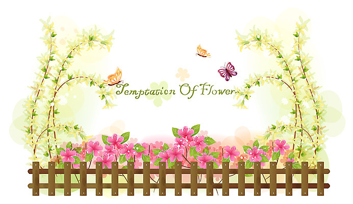 EPS 식물 꽃 나비 백그라운드 꽃밭 꽃백그라운드 일러스트 봄꽃 자연 사람없음 울타리 개나리 진달래 국내일러스트 곤충 담장 봄 생태계 파일형식 벡터