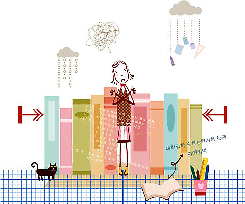 EPS 여자 교육 일러스트 청소년 고등학생 고등학교 한명 사람 10대 책 스쿨라이프 고양이 수능 먹구름 입시 연필꽂이 부담 여자만 여자한명만 십대만 십대여자만 십대여자한명만 국내일러스트 1 학생 라이프스타일 포유류 학교 문구용품 반려동물 학습 시험 파일형식 벡터 구름_자연