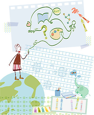 EPS 여자 교육 지구 일러스트 상상 청소년 고등학생 고등학교 한명 사람 10대 스쿨라이프 크레파스 원고지 여자만 여자한명만 십대만 십대여자만 십대여자한명만 국내일러스트 1 학생 라이프스타일 학교 학용품 파일형식 벡터