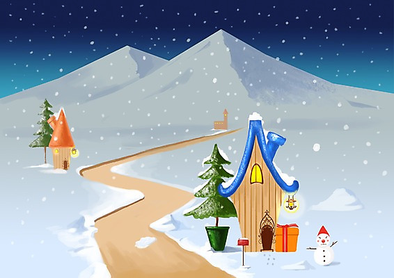 PSD 사계절 계절 길 백그라운드 설경 겨울 일러스트 자연 눈사람 산 주택 풍경 사람없음 야외 마을 고요 눈 야간 저녁 겨울배경 국내일러스트 자연요소 날씨 건물 생태계 파일형식