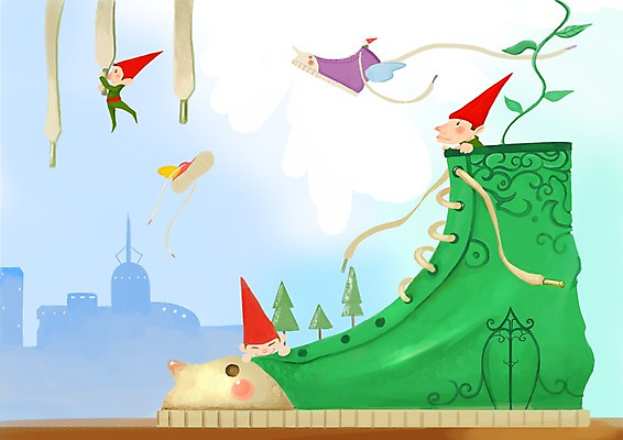 주간 PSD 잡화 백그라운드 신발 일러스트 상상 동화 요정 사람없음 야외 판타지 놀이터 난쟁이 가상인물 국내일러스트 자연요소 놀이 파일형식