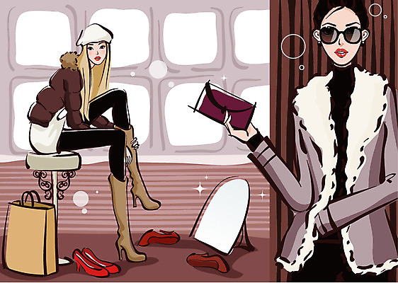 우먼라이프 라이프스타일 여자 패션 구두 겨울 일러스트 사람 20대 쇼핑 쇼핑백 여자만 성인여자만 청년만 청년여자만 성인만 국내일러스트 계절 신발 가방 청년 생활