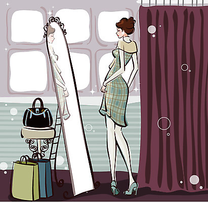 EPS 전신 우먼라이프 라이프스타일 계절 여자 패션 겨울 일러스트 실내 한명 사람 20대 성인 쇼핑 쇼핑백 거울 핸드백 커튼 전신거울 착용 여자만 여자한명만 성인여자만 청년만 청년여자만 성인한명만 청년여자한명만 성인여자한명만 성인만 국내일러스트 1 가방 청년 내부 생활 파일형식 벡터