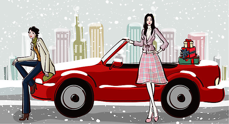 EPS 주간 우먼라이프 라이프스타일 커플 계절 여자 패션 남자 도로 겨울 데이트 일러스트 교통시설 자동차 거리 선물 사람 빌딩 20대 야외 두명 건물 선물상자 쇼핑 눈 오픈카 청년만 성인만 국내일러스트 자연요소 건축물 길 육상교통 교통 관계 승용차 날씨 청년 생활 상자 시설 파일형식 벡터