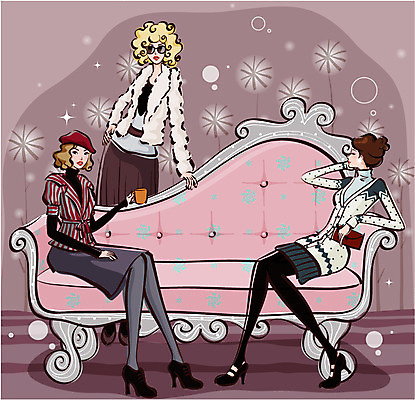 EPS 우먼라이프 라이프스타일 여자 패션 겨울 일러스트 실내 사람 20대 세명 쇼핑 소파 여자만 성인여자만 청년만 청년여자만 성인만 국내일러스트 계절 의자 청년 내부 생활 파일형식 벡터