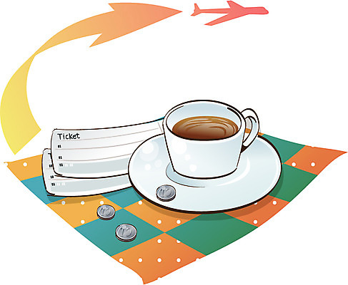 EPS 아이콘 여유 커피 음식 여행 항공교통 휴가 휴식 비행기 사람없음 여름휴가 바캉스 동전 비행 세계여행 티켓 커피잔 항공권 2D아이콘 감정 음료 교통수단 컨셉 돈 잔 대중교통 세계 파일형식 벡터 여름_계절