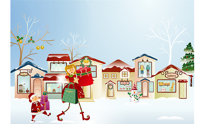 EPS 나무 계절 여자 기념일 남자 종교 어린이 크리스마스 겨울 일러스트 눈사람 선물 사람 야외 두명 쇼핑 크리스마스트리 상점 꼬마산타 크리스마스요정 어린이만 국내일러스트 식물 요정 이벤트 파일형식 벡터