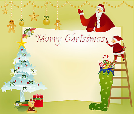 EPS 기념일 남자 종교 어린이 다수 크리스마스 겨울 일러스트 사다리 양말 크리스마스카드 선물 사람 두명 크리스마스트리 산타클로스 곰인형 꼬마산타 쿠키장식 남자만 어린이만 소년만 국내일러스트 계절 인형 카드_감사 이벤트 장식 도구 파일형식 벡터