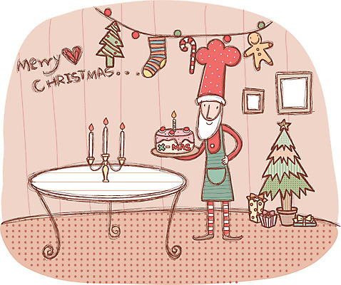 기념일 종교 크리스마스 겨울 일러스트 상상 실내 선물 산타클로스 파티 제과 케이크 꿈 국내일러스트 계절 디저트 이벤트 내부 제과제빵