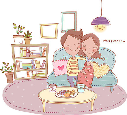 EPS 라이프스타일 부부 커플 여자 남자 행복 화분 음식 액자 거실 일러스트 탁자 조명 책장 실내 사람 두명 소파 건강관리 임산부 임신 태교 국내일러스트 감정 가구 의자 관계 건강 관리 내부 생활 파일형식 벡터
