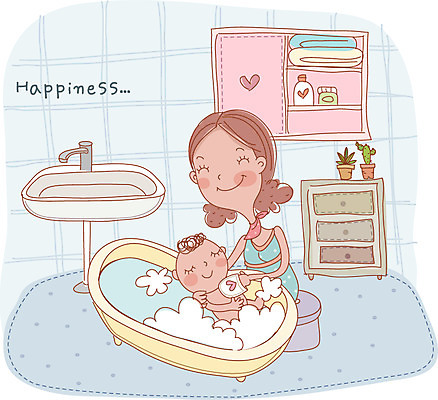 EPS 라이프스타일 여자 남자 행복 일러스트 가족 실내 사람 두명 목욕 임신 육아 욕실 아기 화장실 아기만 국내일러스트 감정 관계 내부 생활 청결 파일형식 벡터