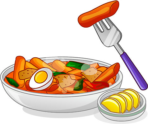 EPS 아이콘 한식 음식 포크 디저트 큐티아이콘 사람없음 하이앵글 떡볶이 단무지 2D아이콘 식기 뷰포인트 분식 파일형식 벡터