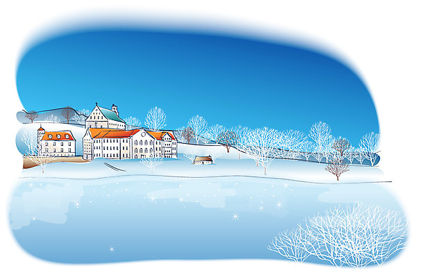 EPS 주간 나무 사계절 계절 백그라운드 설경 겨울 일러스트 자연 하늘 주택 풍경 사람없음 야외 강 마을 겨울배경 국내일러스트 자연요소 식물 건물 생태계 파일형식 벡터