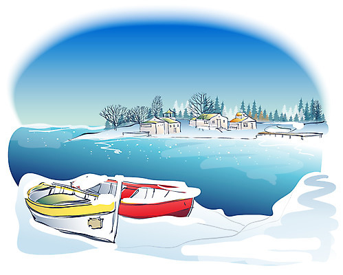 EPS 사계절 계절 백그라운드 설경 겨울 일러스트 자연 주택 풍경 사람없음 야외 강 마을 선박 겨울배경 국내일러스트 수상교통 건물 생태계 파일형식 벡터