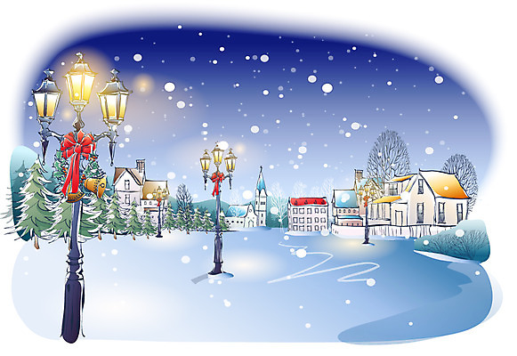 EPS 사계절 계절 공공시설 백그라운드 크리스마스 설경 겨울 가로등 일러스트 자연 조명 풍경 사람없음 야외 빛 마을 눈 야간 겨울배경 국내일러스트 자연요소 기념일 날씨 시설 생태계 파일형식 벡터