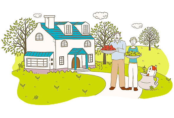 전신 나무 구름 라이프스타일 부부 커플 여자 열매 노년 남자 행복 길 여유 일러스트 하늘 주택 사랑 사람 잔디 취미 두명 건물 라이프 실버라이프 노부부 수확 하트 실버 클로버 노인복지 전원주택 실버타운 노인만 성인만 국내일러스트 자연요소 모양 식물 건축물 감정 농업 관계 성인 생활 복지