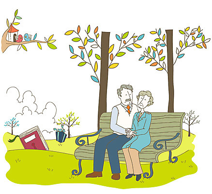 EPS 주간 전신 나무 구름 라이프스타일 부부 커플 공원 공공시설 여자 노년 남자 행복 여유 벤치 의자 데이트 일러스트 조류 하늘 선물 사랑 사람 취미 야외 두명 라이프 책 실버라이프 노부부 실버 숲 원앙 외출 노인복지 실버타운 노인만 성인만 국내일러스트 자연요소 식물 동물 감정 가구 관계 성인 생활 복지 시설 파일형식 벡터