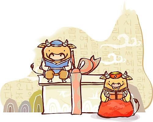 EPS 동물 척추동물 캐릭터 육지동물 커플 동물캐릭터 일러스트 포유류 근하신년 선물 사람없음 새해인사 십이지신 소띠 운세 소 한복 신년캐릭터 도령 소캐릭터 새해선물 일러캐릭터 한국전통 관계 새해 인사 전통의상 신분 파일형식 벡터 명절선물