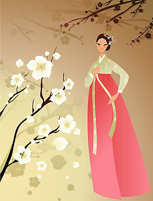 EPS 전신 식물 한국문화 한국전통 여자 명절 꽃 일러스트 새해 꽃나무 한명 서기 사람 20대 성인 나뭇가지 전통의상 한복 미인 매화 치마저고리 고름 여자만 여자한명만 성인여자만 청년만 청년여자만 성인한명만 청년여자한명만 성인여자한명만 성인만 국내일러스트 나무 1 동양문화 전통 기념일 모션 한국 청년 파일형식 벡터