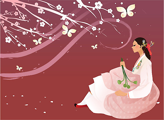 EPS 전신 식물 한국문화 한국전통 여자 명절 꽃 나비 일러스트 새해 한명 사람 앉기 20대 성인 나뭇가지 전통의상 한복 미인 매화 치마저고리 연밥 여자만 여자한명만 성인여자만 청년만 청년여자만 성인한명만 청년여자한명만 성인여자한명만 성인만 국내일러스트 나무 1 동양문화 전통 기념일 곤충 모션 한국 연꽃 청년 파일형식 벡터