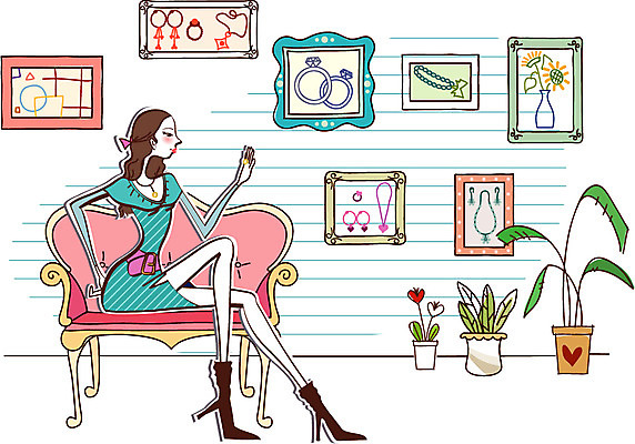 EPS 우먼라이프 여자 화분 액자 일러스트 장신구 실내 한명 사람 20대 성인 쇼핑 소파 상점 보석 쥬얼리샵 여자만 여자한명만 성인여자만 청년만 청년여자만 성인한명만 청년여자한명만 성인여자한명만 성인만 국내일러스트 1 라이프스타일 의자 청년 내부 광석 파일형식 벡터