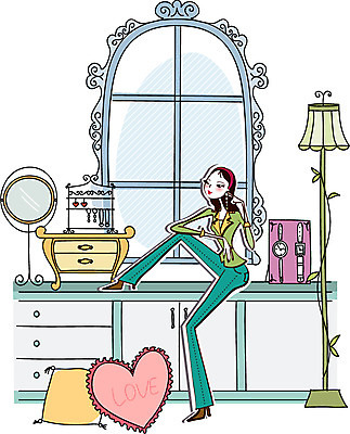 EPS 우먼라이프 여자 시계 쿠션 일러스트 장신구 창문 실내 한명 사람 20대 성인 쇼핑 상점 귀걸이 거울 여자만 여자한명만 성인여자만 청년만 청년여자만 성인한명만 청년여자한명만 성인여자한명만 성인만 국내일러스트 1 라이프스타일 청년 내부 파일형식 벡터