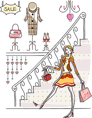 EPS 우먼라이프 옷 여자 구두 가방 일러스트 한명 사람 20대 성인 쇼핑 쇼핑백 세일 계단 상점 전시 외출 백화점 상업시설 여자만 여자한명만 성인여자만 청년만 청년여자만 성인한명만 청년여자한명만 성인여자한명만 성인만 국내일러스트 1 라이프스타일 잡화 신발 청년 시설 상업 파일형식 벡터
