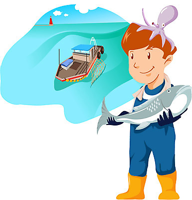 EPS 주간 전신 직업 남자 바다 일러스트 등대 어류 어업 한명 사람 성인 야외 어선 어부 문어 농어촌캐릭터 선박 남자만 남자한명만 성인남자만 성인만 국내일러스트 자연요소 1 산업 수상교통 배_교통 연체동물 수중동물 산업캐릭터 파일형식 벡터