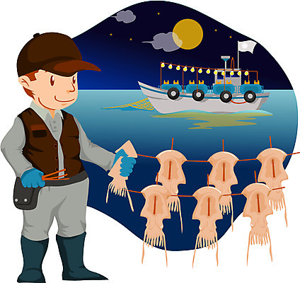 EPS 전신 구름 직업 캐릭터 남자 별 일러스트 건조 어업 한명 사람 성인 야외 달 작업 어선 작업실 야간 어부 오징어 농어촌캐릭터 남자만 남자한명만 성인남자만 성인만 일러캐릭터 자연요소 1 산업 배_교통 연체동물 수중동물 산업캐릭터 파일형식 벡터
