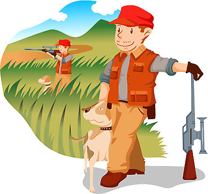 EPS 주간 전신 동물 직업 남자 일러스트 한명 사람 초원 성인 야외 개 사냥개 사냥꾼 수렵 엽총 남자만 남자한명만 성인남자만 성인만 국내일러스트 자연요소 1 포유류 총 파일형식 벡터