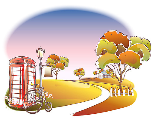 EPS 주간 나무 해외풍경 사계절 계절 공공시설 길 백그라운드 가로등 일러스트 자연 풍경 사람없음 야외 울타리 마을 가을풍경 자전거 가을 가을배경 국내일러스트 자연요소 식물 해외 담장 바이크 시설 생태계 파일형식 벡터 가을_계절