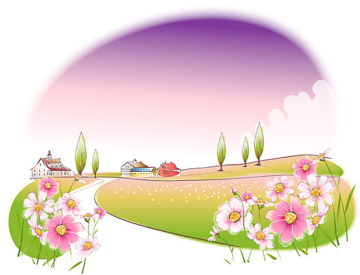 EPS 주간 나무 해외풍경 사계절 계절 길 백그라운드 일러스트 자연 하늘 주택 풍경 사람없음 야외 마을 가을풍경 가을 코스모스 가을배경 국내일러스트 자연요소 식물 해외 꽃 건물 생태계 파일형식 벡터 가을_계절