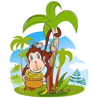 EPS 주간 나무 동물 척추동물 캐릭터 한마리 육지동물 열매 동물캐릭터 일러스트 포유류 바나나 애니멀프린트 사람없음 야외 야자수 원숭이 먹이 원숭이캐릭터 일러캐릭터 자연요소 식물 1 과일 파일형식 벡터