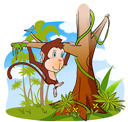 EPS 주간 나무 동물 척추동물 캐릭터 한마리 육지동물 꽃 동물캐릭터 일러스트 포유류 애니멀프린트 사람없음 야외 야자수 원숭이 원숭이캐릭터 일러캐릭터 자연요소 식물 1 파일형식 벡터