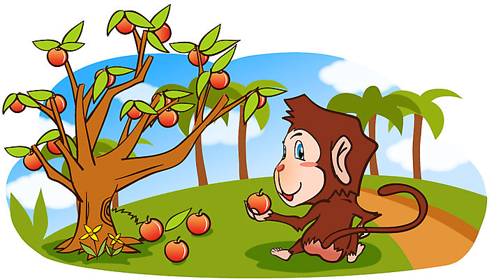 EPS 주간 동물 척추동물 캐릭터 한마리 육지동물 열매 길 동물캐릭터 과일 일러스트 포유류 애니멀프린트 사람없음 야외 원숭이 사과 사과나무 원숭이캐릭터 일러캐릭터 자연요소 나무 식물 1 파일형식 벡터