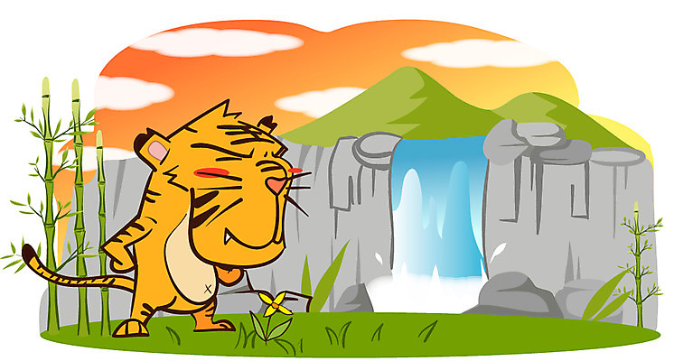 EPS 주간 동물 구름 척추동물 캐릭터 한마리 육지동물 꽃 동물캐릭터 일러스트 포유류 하늘 산 애니멀프린트 사람없음 야외 폭포 호랑이 대나무 호랑이캐릭터 일러캐릭터 자연요소 나무 식물 1 자연 파일형식 벡터