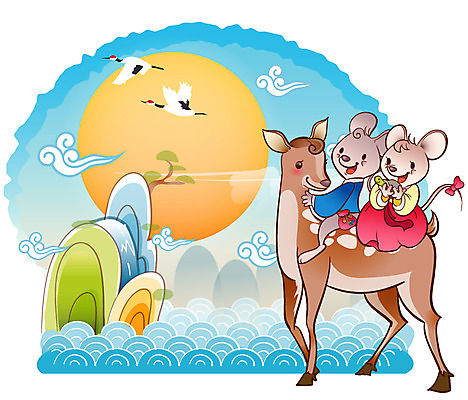 EPS 주간 동물 구름 척추동물 캐릭터 한국전통 육지동물 바다 동물캐릭터 일러스트 포유류 사슴 전통캐릭터 새해 산 사람없음 야외 태양 전통문양 학 십이지신 운세 쥐띠 쥐 전통의상 한복 쥐캐릭터 무자년 일러캐릭터 자연요소 전통 문양 조류 한국 설치류 파일형식 벡터